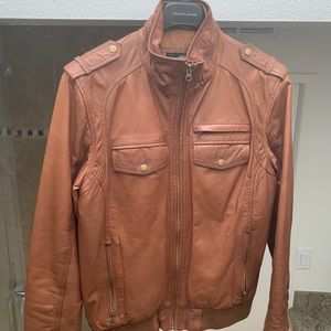 Black Rivet (Tan) Genuine Leather Jacket